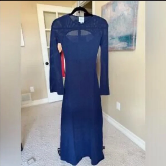 NWT $385 Misa Los Angeles NAVY Long Sleeve Dress with mesh size Small
